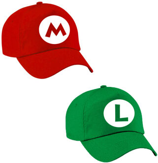 Bellatio Decorations Loodgieter Mario en Luigi petjes - caps - voor kinderen - Set van 2 petjes - verkleed setje