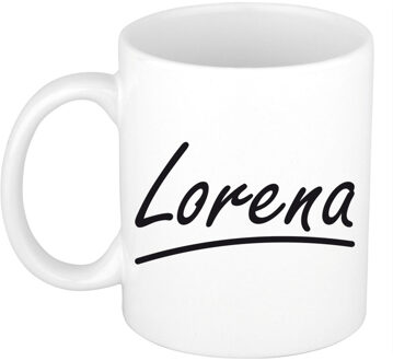 Bellatio Decorations Lorena Naam koffiemok - beker - met sierlijke letters - wit - 300 ml - Cadeau - Dames