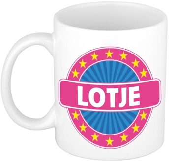 Bellatio Decorations Lotje voornaam koffiemok - beker - wit/roze - 300 ml - Cadeau - Dames - Collega - Moederdag Multi