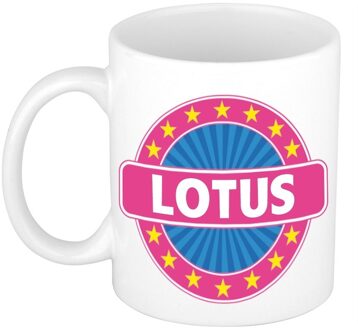 Bellatio Decorations Lotus voornaam koffiemok - beker - wit/roze - 300 ml - Cadeau - Dames - Collega - Moederdag