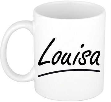 Bellatio Decorations Louisa Naam koffiemok - beker - met sierlijke letters - wit - 300 ml - Cadeau - Dames