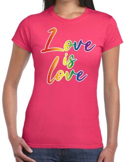 Bellatio Decorations Love is love gay pride t-shirt roze voor dames 2XL