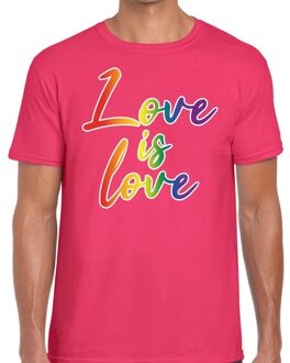 Bellatio Decorations Love is love gay pride t-shirt roze voor heren 2XL