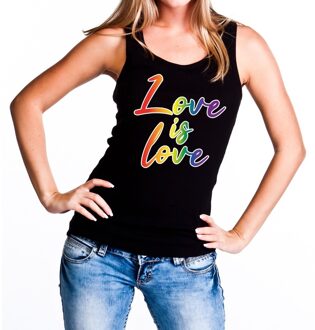 Bellatio Decorations Love is love gaypride tanktop/mouwloos shirt zwart dames L