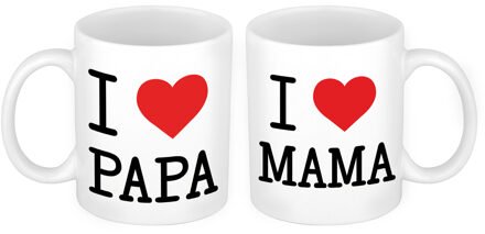 Bellatio Decorations Love papa en mama met hartje mok - Cadeau beker set voor Papa en Mama