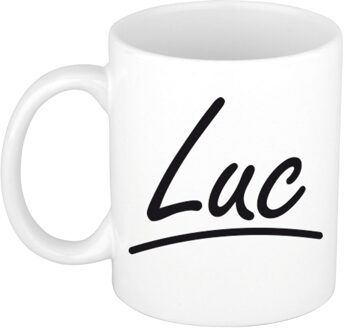 Bellatio Decorations Luc Naam koffiemok - beker - met sierlijke letters - wit - 300 ml - Cadeau - Heren