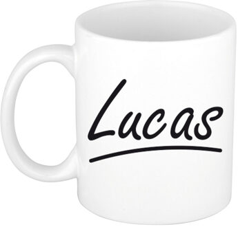 Bellatio Decorations Lucas Naam koffiemok - beker - met sierlijke letters - wit - 300 ml - Cadeau - Heren