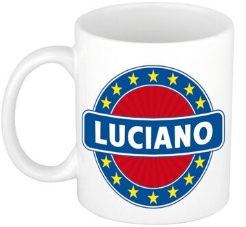 Bellatio Decorations Luciano voornaam koffiemok - beker - wit/blauw - 300 ml - Cadeau - Heren - Collega - Vaderdag Multi