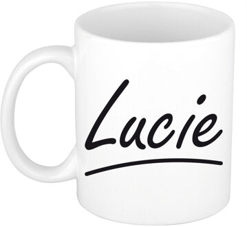 Bellatio Decorations Lucie voornaam kado beker / mok sierlijke letters - gepersonaliseerde mok met naam - Naam mokken Multikleur