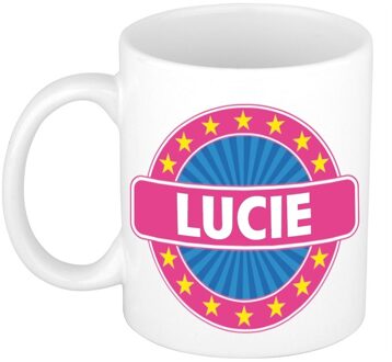 Bellatio Decorations Lucie voornaam koffiemok - beker - wit/roze - 300 ml - Cadeau - Dames - Collega - Moederdag