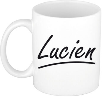 Bellatio Decorations Lucien Naam koffiemok - beker - met sierlijke letters - wit - 300 ml - Cadeau - Heren