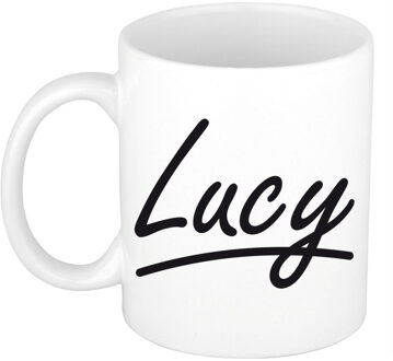 Bellatio Decorations Lucy Naam koffiemok - beker - met sierlijke letters - wit - 300 ml - Cadeau - Dames