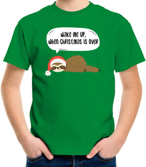 Bellatio Decorations Luiaard Kerst t-shirt / outfit Wake me up when christmas is over groen voor kinderen