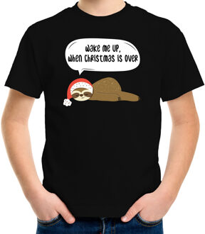 Bellatio Decorations Luiaard Kerst t-shirt / outfit Wake me up when christmas is over zwart voor kinderen