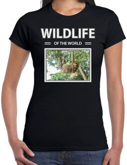 Bellatio Decorations Luiaard t-shirt met dieren foto wildlife of the world zwart voor dames
