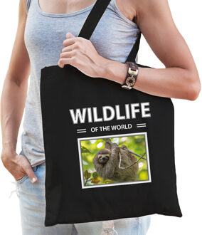 Bellatio Decorations Luiaard tasje zwart volwassenen en kinderen - wildlife of the world kado boodschappen tas