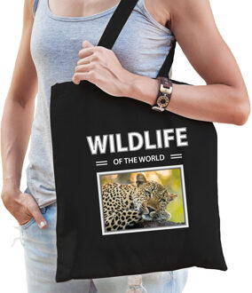Bellatio Decorations Luipaard tasje zwart volwassenen en kinderen - wildlife of the world kado boodschappen tas