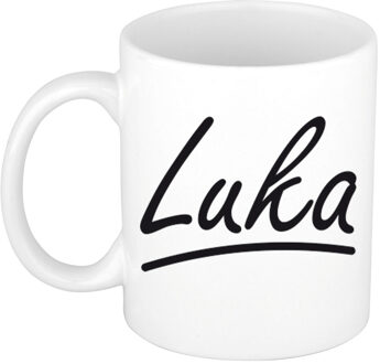 Bellatio Decorations Luka Naam koffiemok - beker - met sierlijke letters - wit - 300 ml - Cadeau - Heren