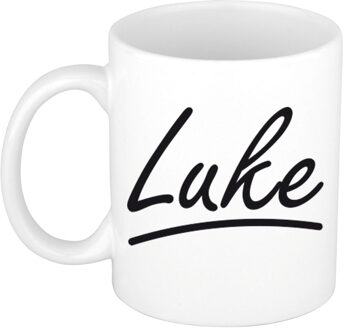 Bellatio Decorations Luke Naam koffiemok - beker - met sierlijke letters - wit - 300 ml - Cadeau - Heren