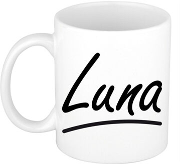 Bellatio Decorations Luna voornaam kado beker / mok sierlijke letters - gepersonaliseerde mok met naam - Naam mokken Multikleur