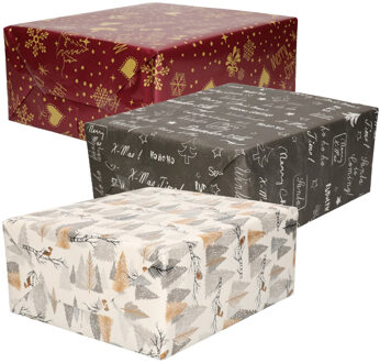 Bellatio Decorations Luxe Kerst cadeaupapier pakket - 3 prints mix - 12x rollen - 250 x 70 cm - cadeaupapier