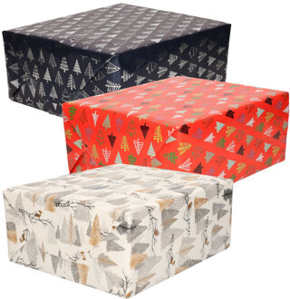 Bellatio Decorations Luxe Kerst cadeaupapier pakket - 3 prints mix - 9x rollen - 250 x 70 cm - cadeaupapier
