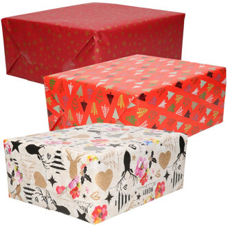Bellatio Decorations Luxe Kerst cadeaupapier pakket - 3 prints mix - 9x rollen - 250 x 70 cm - cadeaupapier