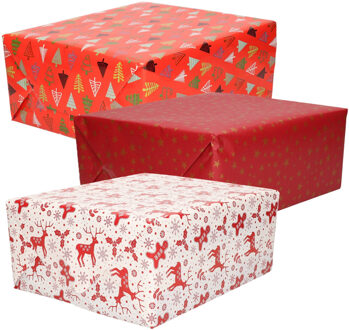 Bellatio Decorations Luxe Kerst cadeaupapier pakket - 3 prints mix - 9x rollen - 250 x 70 cm - cadeaupapier