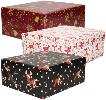 Bellatio Decorations Luxe Kerst cadeaupapier pakket - 3 prints mix - 9x rollen - 250 x 70 cm - cadeaupapier
