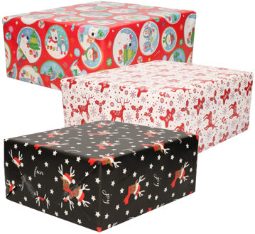 Bellatio Decorations Luxe Kerst cadeaupapier pakket - 3 prints mix - 9x rollen - 250 x 70 cm - cadeaupapier