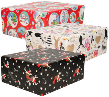 Bellatio Decorations Luxe Kerst cadeaupapier pakket - 3 prints mix - 9x rollen - 250 x 70 cm - cadeaupapier