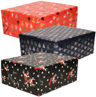 Bellatio Decorations Luxe Kerst cadeaupapier pakket - 3 prints mix - 9x rollen - 250 x 70 cm - cadeaupapier