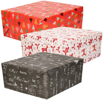 Bellatio Decorations Luxe Kerst cadeaupapier pakket - 3 prints mix - 9x rollen - 250 x 70 cm - cadeaupapier