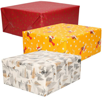 Bellatio Decorations Luxe Kerst cadeaupapier pakket - 3 prints mix - 9x rollen - 250 x 70 cm - cadeaupapier