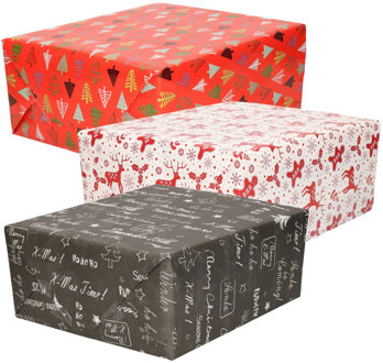 Bellatio Decorations Luxe Kerst cadeaupapier pakket - 3 prints mix - 9x rollen - 250 x 70 cm - cadeaupapier