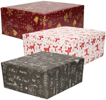 Bellatio Decorations Luxe Kerst cadeaupapier pakket - 3 prints mix - 9x rollen - 250 x 70 cm - cadeaupapier