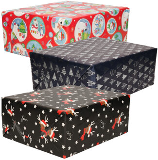 Bellatio Decorations Luxe Kerst cadeaupapier pakket - 3 prints mix - 9x rollen - 250 x 70 cm - cadeaupapier