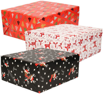 Bellatio Decorations Luxe Kerst cadeaupapier pakket - 3 prints mix - 9x rollen - 250 x 70 cm - cadeaupapier