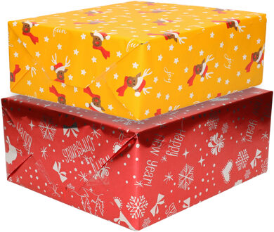 Bellatio Decorations Luxe Kerst inpakpapier - cadeaupapier - 2 verschillende prints - 10x rollen - 250 x 70 cm
