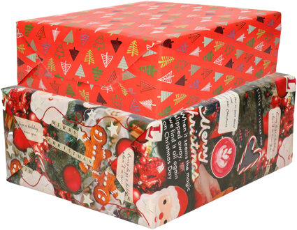 Bellatio Decorations Luxe Kerst inpakpapier - cadeaupapier - 2 verschillende prints - 10x rollen - 250 x 70 cm