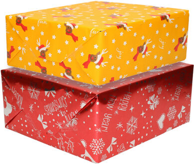Bellatio Decorations Luxe Kerst inpakpapier - cadeaupapier - 2 verschillende prints - 6x rollen - 250 x 70 cm