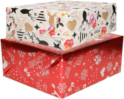 Bellatio Decorations Luxe Kerst inpakpapier - cadeaupapier - 2 verschillende prints - 6x rollen - 250 x 70 cm