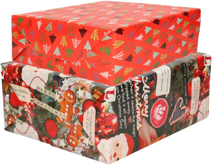 Bellatio Decorations Luxe Kerst inpakpapier - cadeaupapier - 2 verschillende prints - 6x rollen - 250 x 70 cm