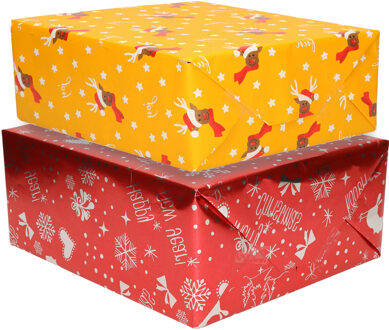 Bellatio Decorations Luxe Kerst inpakpapier - cadeaupapier - 2 verschillende prints - 8x rollen - 250 x 70 cm