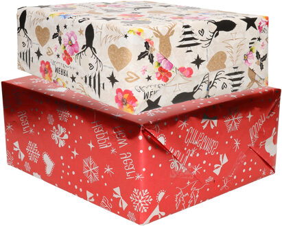 Bellatio Decorations Luxe Kerst inpakpapier - cadeaupapier - 2 verschillende prints - 8x rollen - 250 x 70 cm
