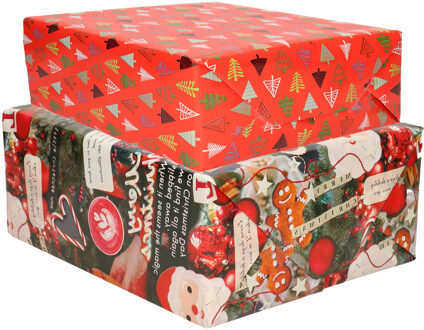 Bellatio Decorations Luxe Kerst inpakpapier - cadeaupapier - 2 verschillende prints - 8x rollen - 250 x 70 cm
