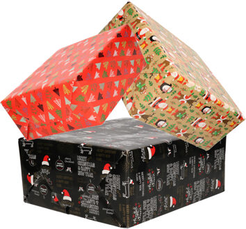 Bellatio Decorations Luxe Kerst inpakpapier - cadeaupapier - 3 verschillende prints - 3x rollen - 250 x 70 cm