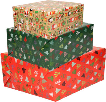 Bellatio Decorations Luxe Kerst inpakpapier - cadeaupapier - 3 verschillende prints - 3x rollen - 250 x 70 cm