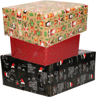Bellatio Decorations Luxe Kerst inpakpapier - cadeaupapier - 3 verschillende prints - 6x rollen - 250 x 70 cm