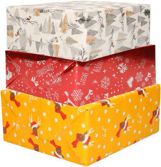 Bellatio Decorations Luxe Kerst inpakpapier - cadeaupapier - 3 verschillende prints - 6x rollen - 250 x 70 cm